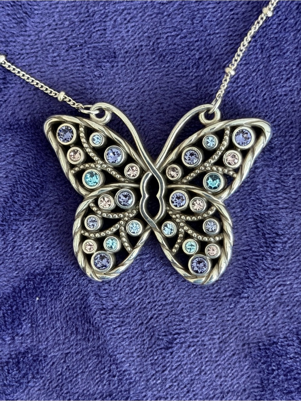 Brighton Halo Gems Monarch Crystal Butterfly Necklace JM7564 in Silver-Tanzanite